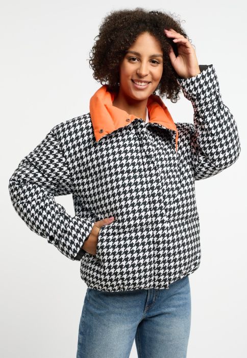 Houndstooth puffer outlet jacket