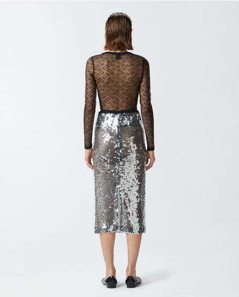 Sequin Mesh Pencil Skirt