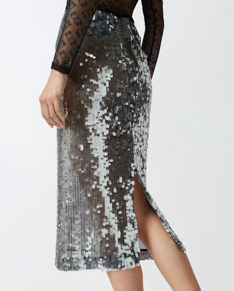 Sequin Mesh Pencil Skirt