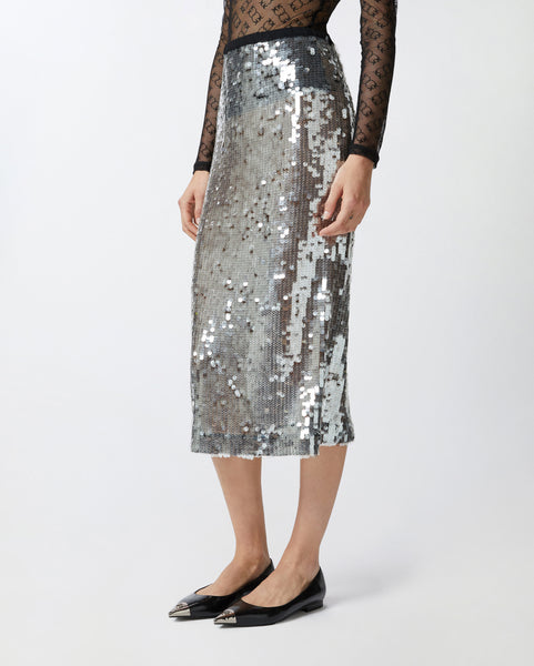 Sequin Mesh Pencil Skirt