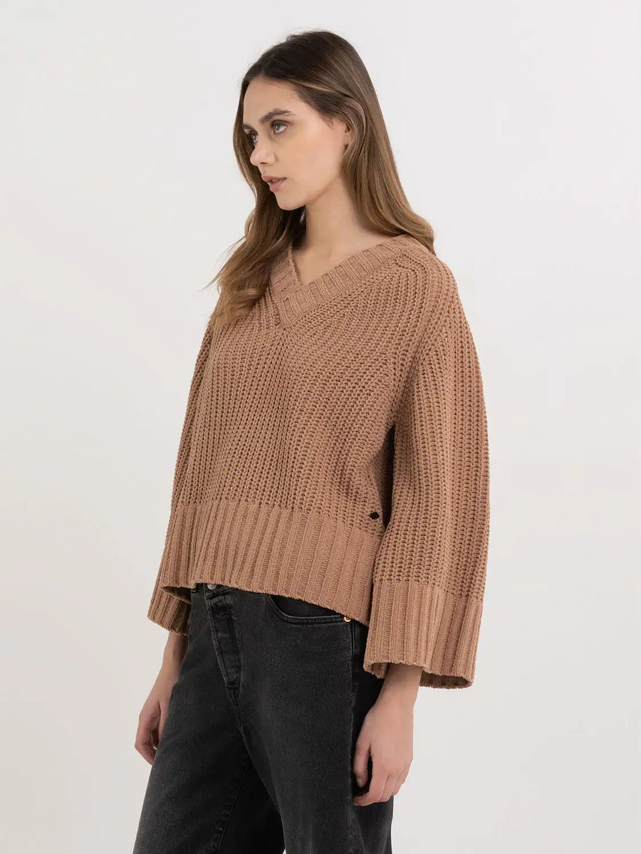 Flared-Sleeve V-Neck Sweater