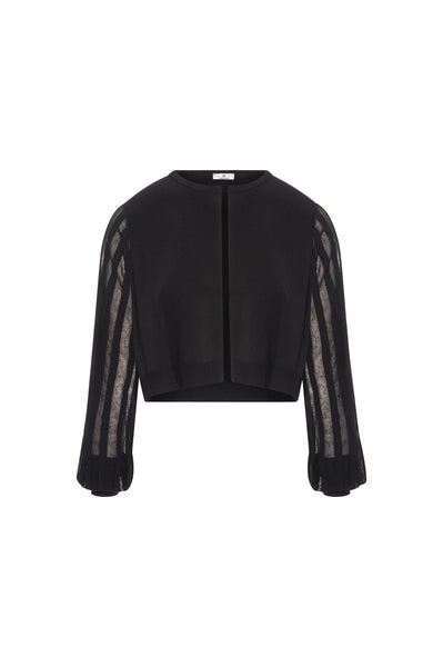 Knitted Cardigan with Plissé Effect Sleeves