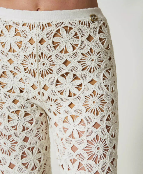 Flared Floral Crochet Trouser