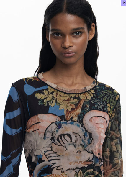 Dragon Print Sheer Top