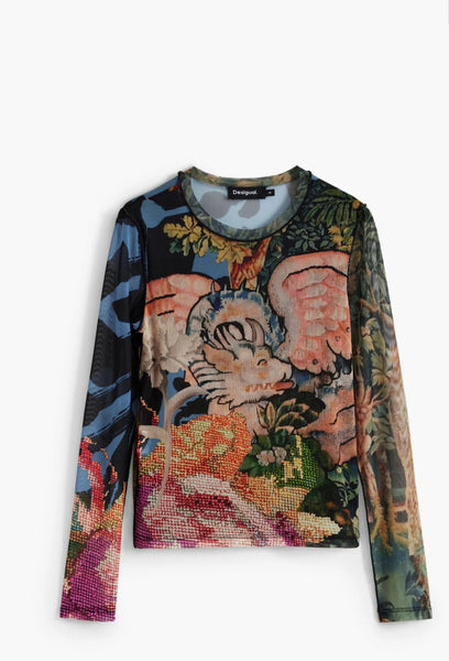Dragon Print Sheer Top