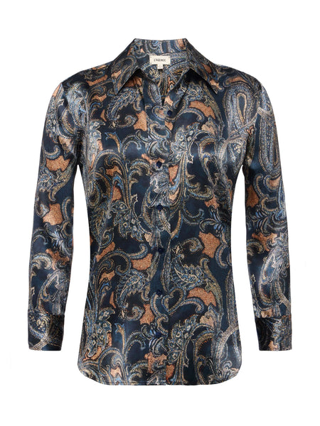 Dani Silk Blouse - Midnight Multi Etched Paisley