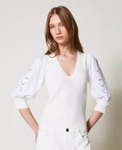 Knit Top With Embroidered Sleeve