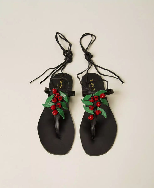 Leather Thong Sandals with Cherries