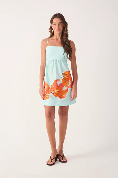 Blue Lírios Straight Neck Mini Dress