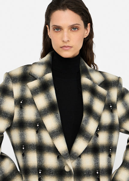 Chequered Jacket with Bejewelled Embroidery