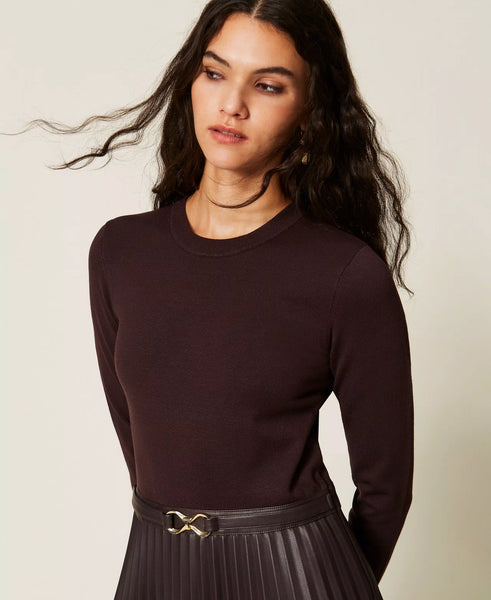 Long Knit Dress with Leather Effect