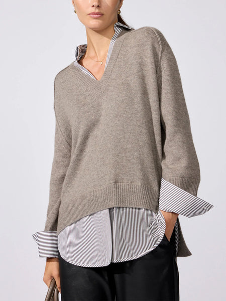 V-Neck Printed Layover Pullover