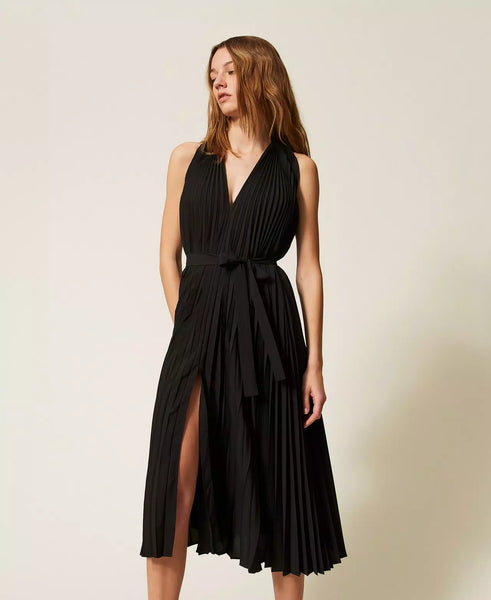 Crêpe de Chine and Poplin Long Dress