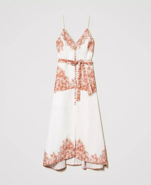 Midi Linen Dress With Floral Print