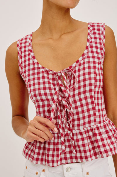 Jonah Picnic Check Tie Front Top