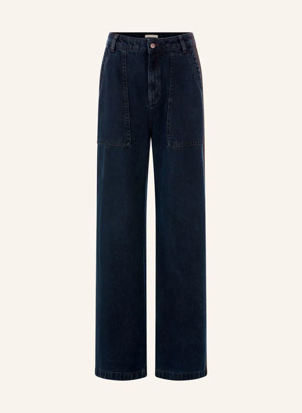 Denim Trousers with Coated Stripes