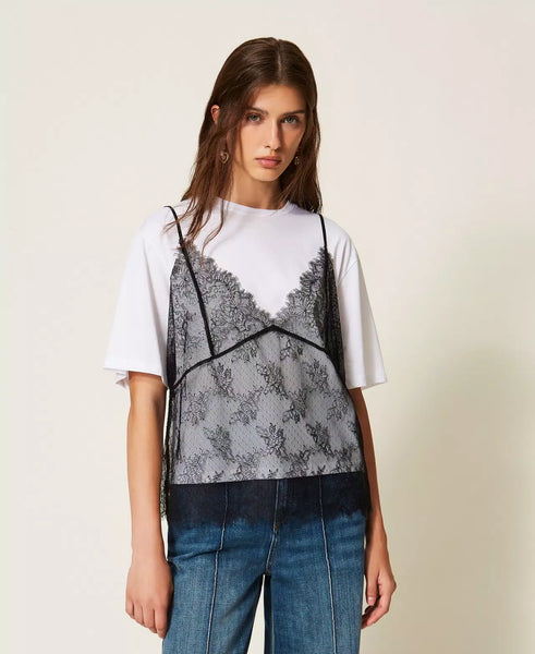 Crew Neck Tee and Lace Top
