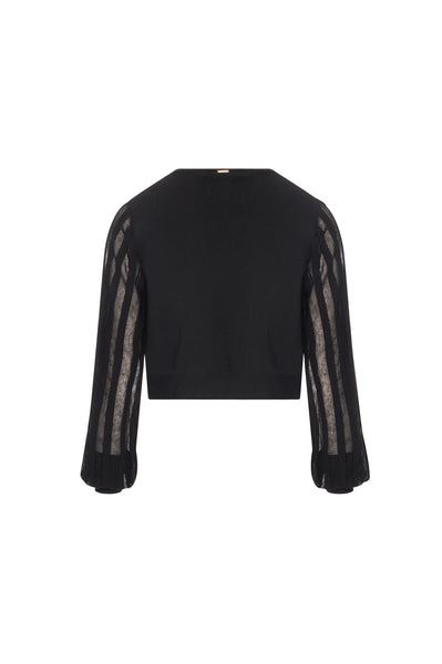 Knitted Cardigan with Plissé Effect Sleeves