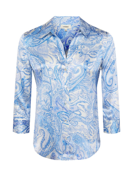 Dani Silk Blouse - Ivory & Blue Paisley