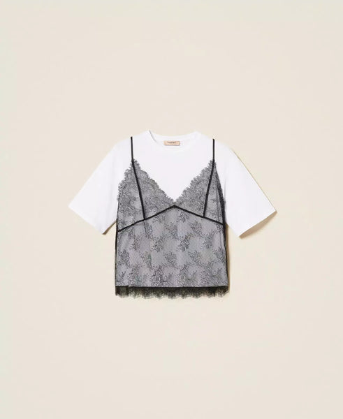 Crew Neck Tee and Lace Top