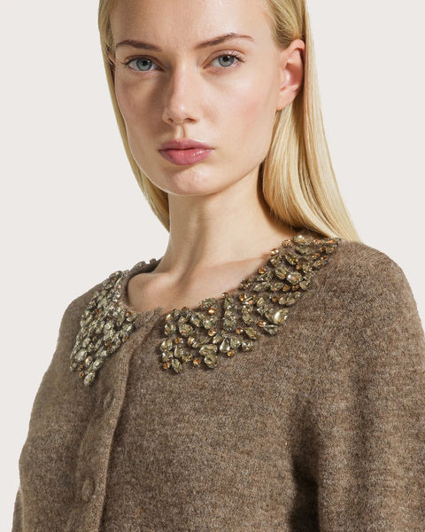 Wool Blend Cardigan with Jewelled Embellishments