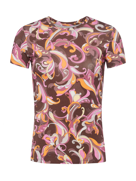 Ressi Fitted Tee - Pink/Brown Abstract Paisley