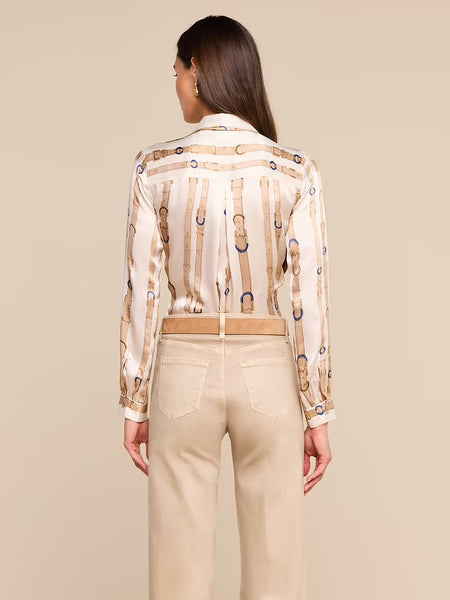 Tyler Silk Shirt - Ecru Multi Stud Belt Stripe
