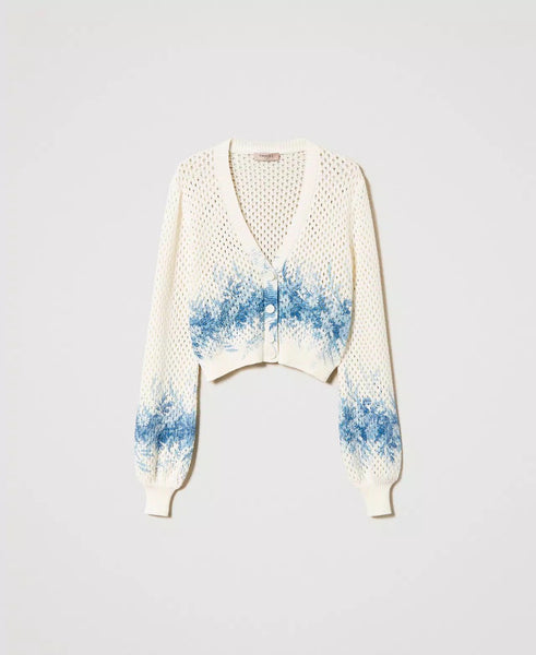 Mesh Cardigan With Floral Print