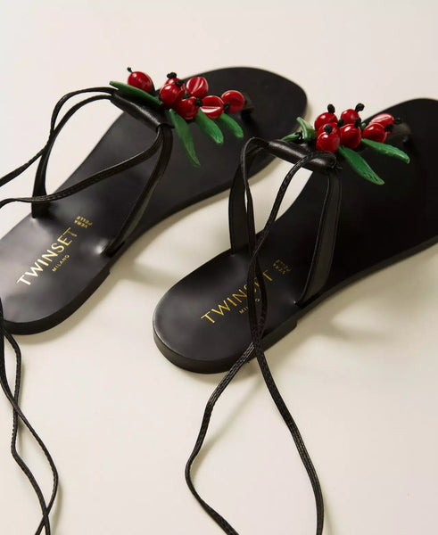 Leather Thong Sandals with Cherries