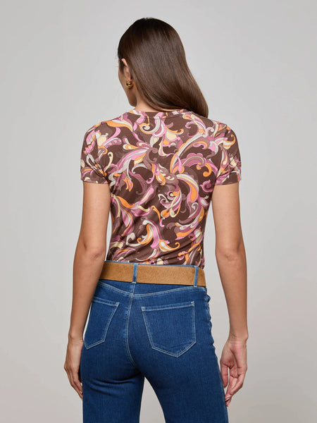 Ressi Fitted Tee - Pink/Brown Abstract Paisley