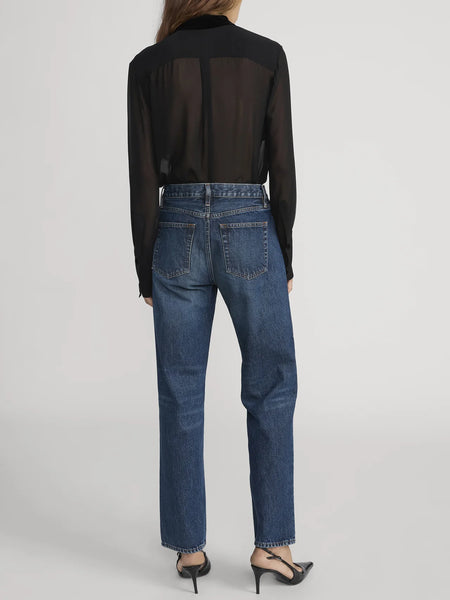Velvet Trim Modern Tie Blouse