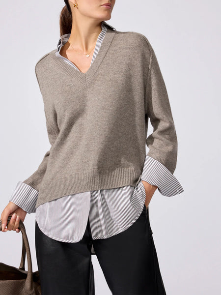 V-Neck Printed Layover Pullover