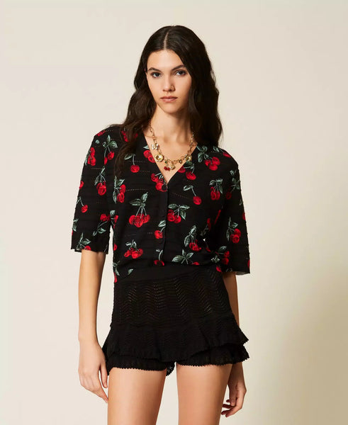 Cherry Print Cardigan