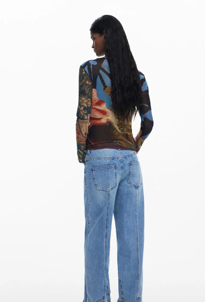Dragon Print Sheer Top