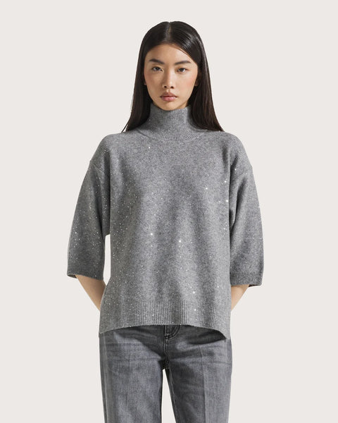Mock Neck top with Micro Sequin