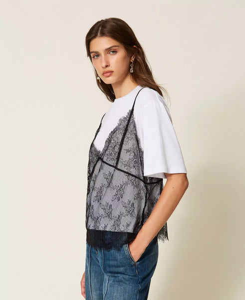 Crew Neck Tee and Lace Top
