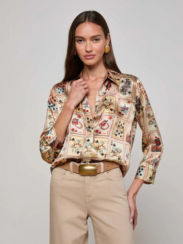 Dani Silk Blouse - Tan Multi Western Cards