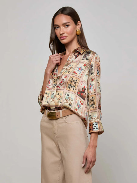 Dani Silk Blouse - Tan Multi Western Cards