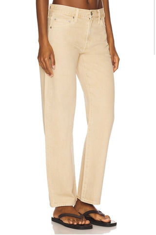 Lexi Mid Rise Bowed Straight Jeans in Sand Dollar