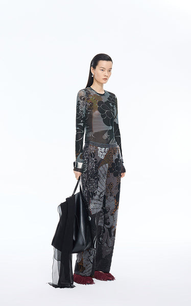 Oriental Print Second Skin Top- JNBY
