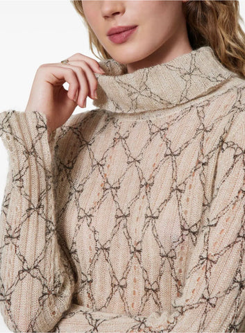 Roll Neck Printed Bow Sweater