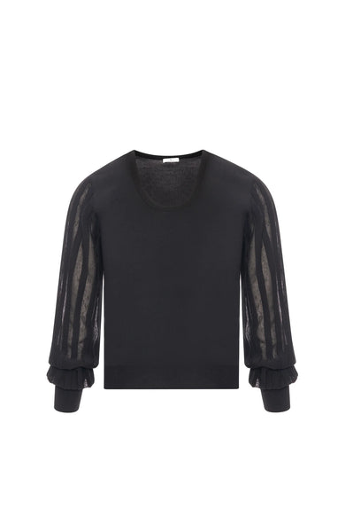 Knit Sweater with Plissé Effect Sleeves