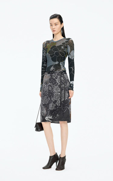 Oriental Print Second Skin Top- JNBY