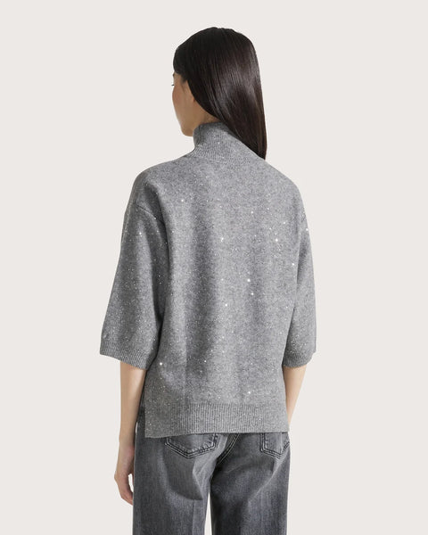 Mock Neck top with Micro Sequin