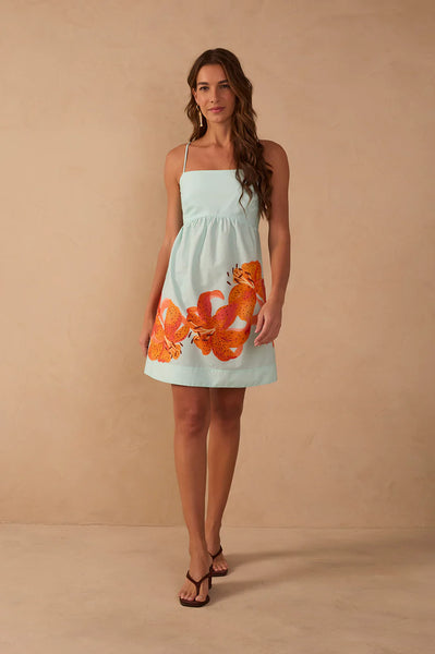 Blue Lírios Straight Neck Mini Dress