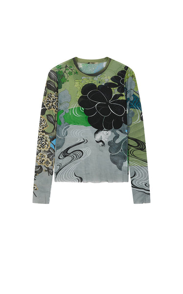 Oriental Print Second Skin Top- JNBY