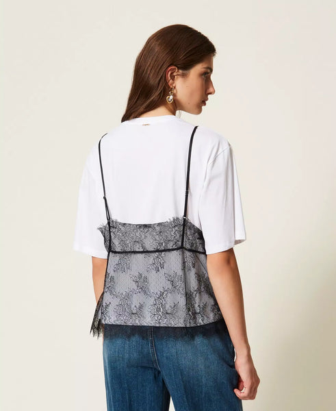 Crew Neck Tee and Lace Top