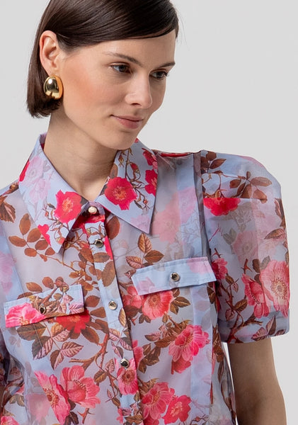 Cropped Shirt with Floral Pattern