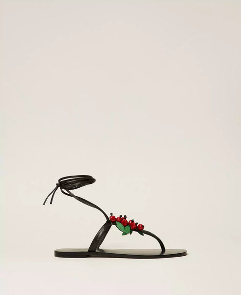 Leather Thong Sandals with Cherries