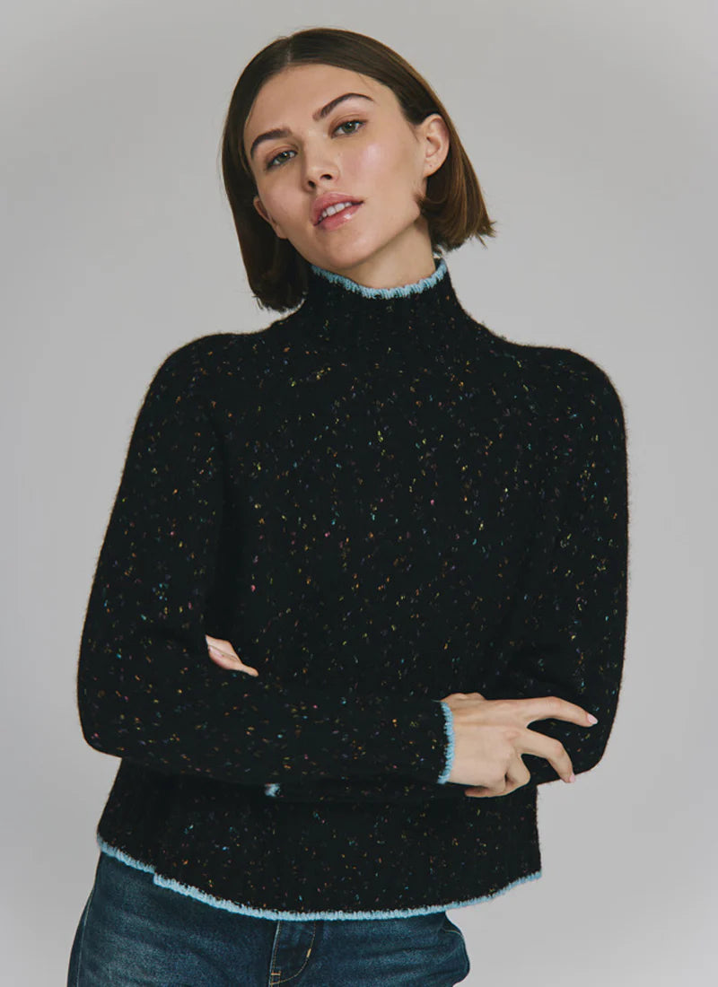 Tipped Tweed Mock W/ Rib Raglan Detail